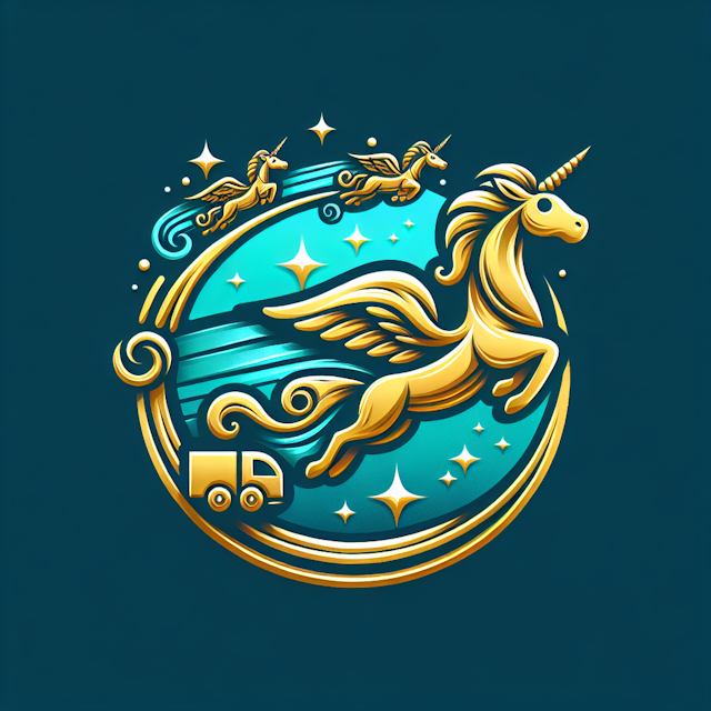 3d logo fantasy design theme levitating delivery animals there strong visual contrast turquoise color gold being color pri...