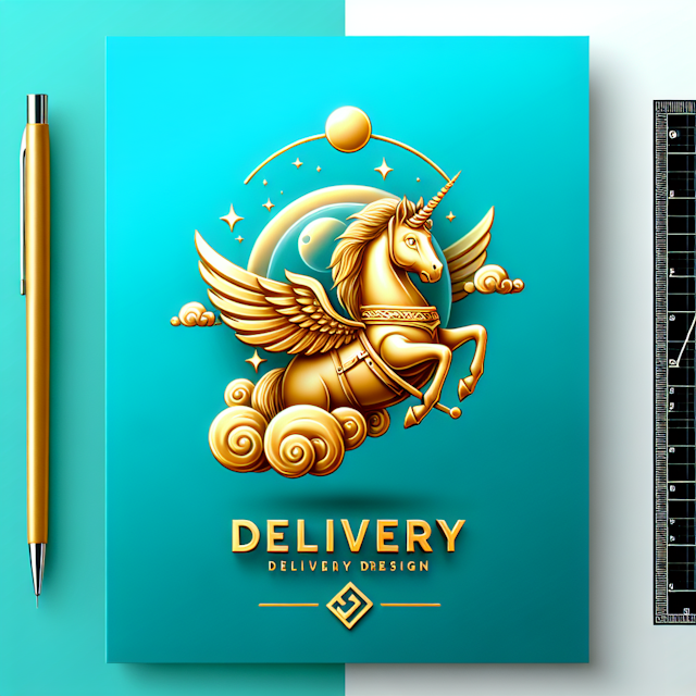 3d logo fantasy design floating above ground logo feature delivery animals golden color elements logo primarily gold color...