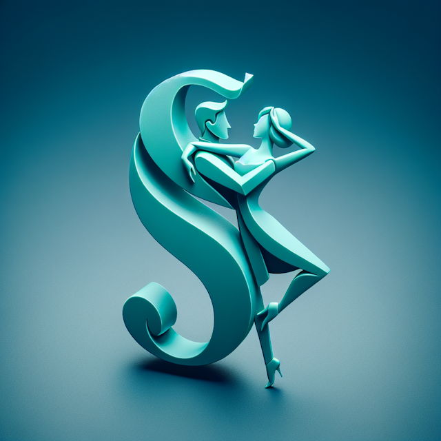 realistic 3d logo dancing couple forming shapes letters 's' 'a' couple designed sea green color medium slate blue remember...