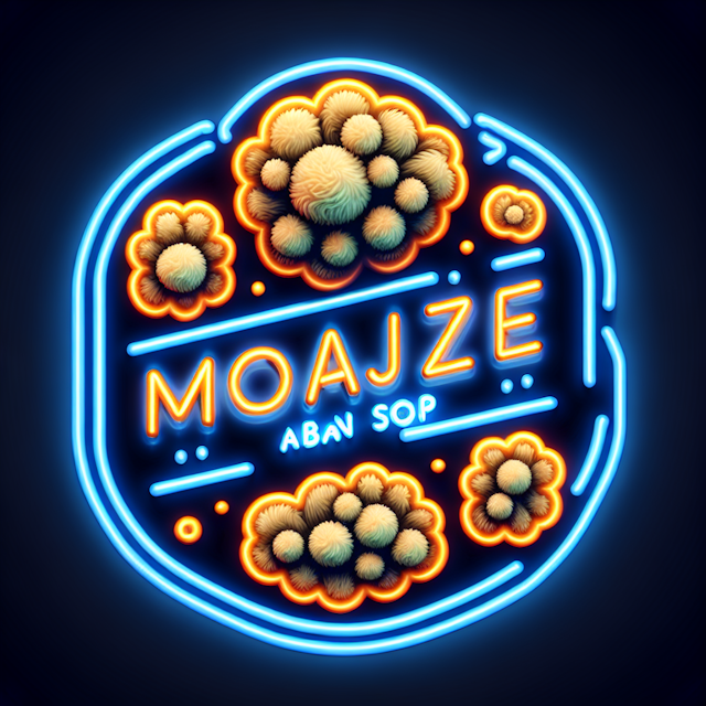 fluffy 3d logo featuring motif moajeze_aban_soap design done neon style make sure use medium slate blue vibrant orange pri...