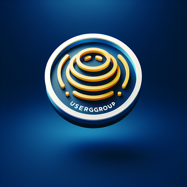 where logo 3d levitating icon white 'usergroup' placed blue circle design logo must high-tech primary elements logo light ...