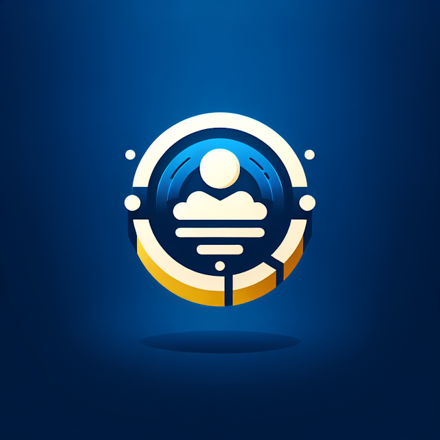 3d high-tech style logo it levitating feature icon which white usergroup ensconced inside blue circle name company 'rh sto...