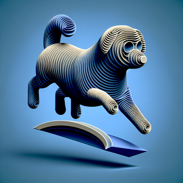 generate featuring stylized 3d representation dog playing peekaboo positioned as if it's levitating overall design have hi...