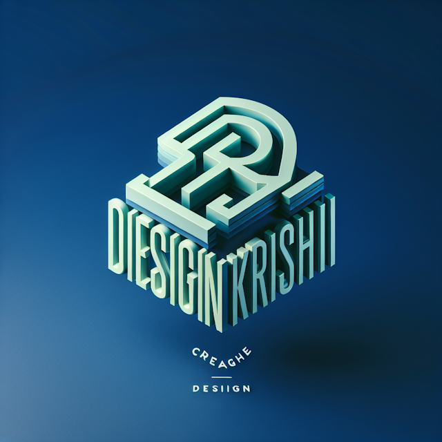 3d levitating logo features brand name 'designkrishi' bold letters logo have elegantly designed structure not bulky or ove...