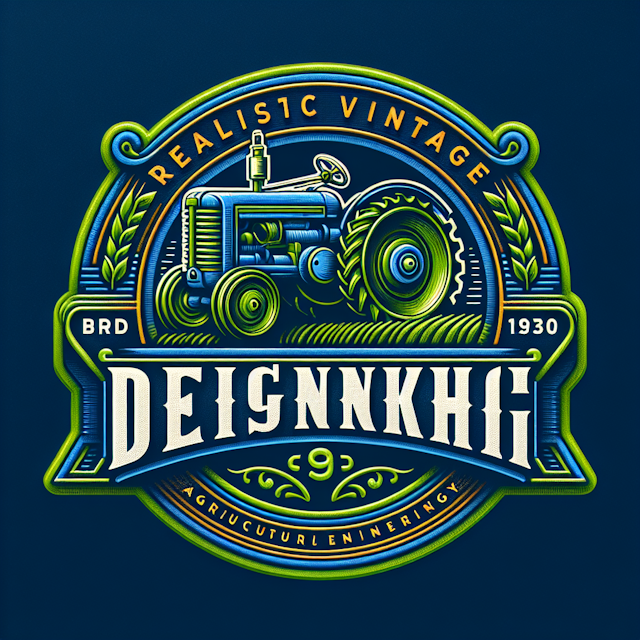 realistic 3d vintage logo deep blue color primary elements logo ought colored bright green logo represent field agricultur...