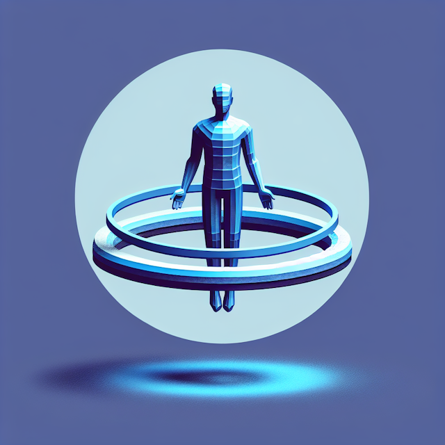 generate high-tech style logo 3d model man referred as hatem levitating ring man does not have resemble any specific indiv...