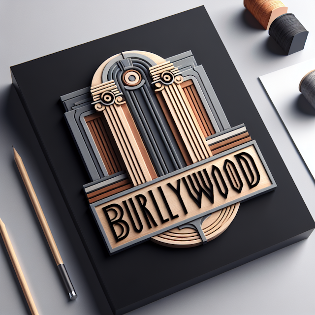 realistic 3d logo inspired by historical place design logo evoke feeling art deco era slate gray color burlywood as promin...