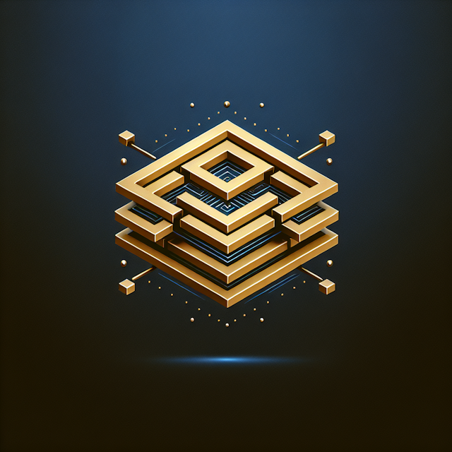 generate levitating 3d logo high-tech design style logo feature two golden squares intersecting each other crisscross patt...