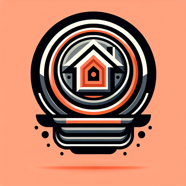 3d levitating logo circular emblem at center emblem layered shield primarily colored black orange house outline its middle...