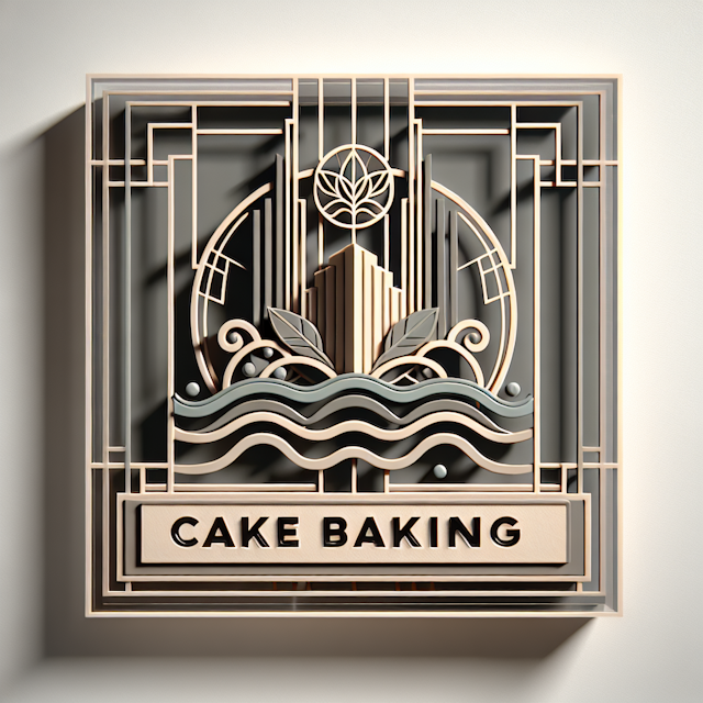 art deco themed 3d transparent logo cake baking studio rendered modern touch evokes feeling ocean it incorporate rich slat...