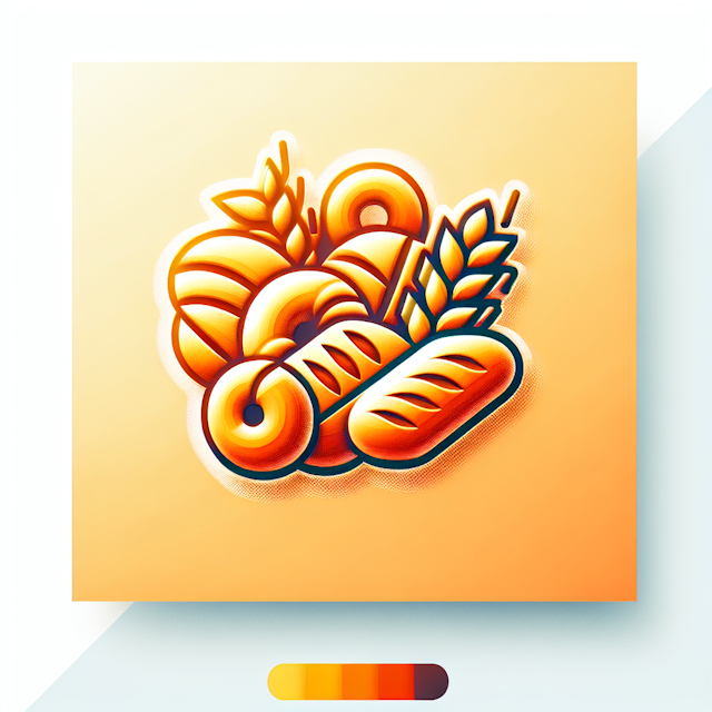 high-tech design logo 3d style logo feature variety breads as its primary elements rendered vibrant orange color logo ligh...