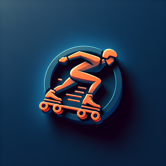 logo inline skating vlog design realistic yet 3d ensuring soft dreamy essence use dark blue while vibrant orange colors ma...