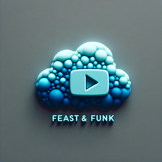 generate 3d representation soft dreamy logo youtube channel named 'feast&funk' logo placed slate gray contrasting signific...