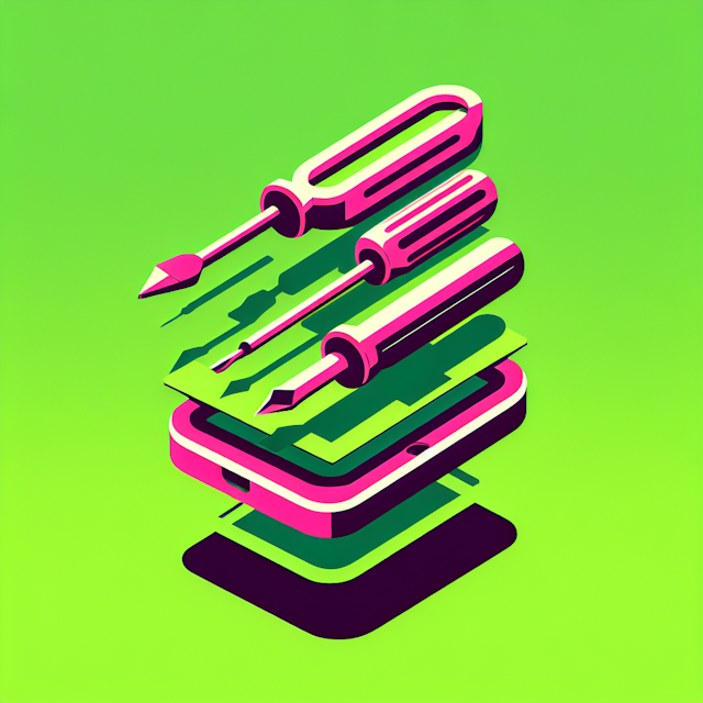 high-tech logo bright green primary elements logo colored pink these elements 3d representation mobile repairing tools suc...