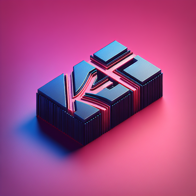 generate realistic 3d logo featuring name 'kaif' logo embody high-tech design aesthetic pink color deep blue hues defining...