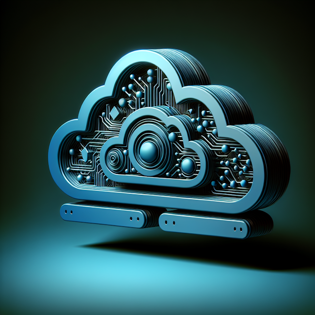 generate realistic 3d cloud platform logo designed high-tech style logo's backdrop deep dark blue while primary elements l...