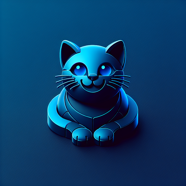 high-tech realistic 3d logo featuring funny cat social media page color medium slate blue while primary elements including...