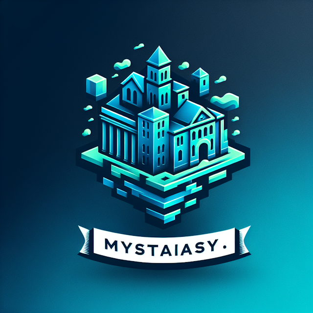 medium slate blue 3d logo emanating fantasy logo depict distinctive historical location floating or levitating mysteriousl...