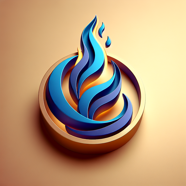 visualize 3d logo embodying concept free spirit fire design modern rich golden primary elements radiant blue violet taking...