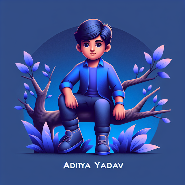 realistic 3d features young boy south asian descent sitting tree have modern design aesthetic its medium slate blue while ...