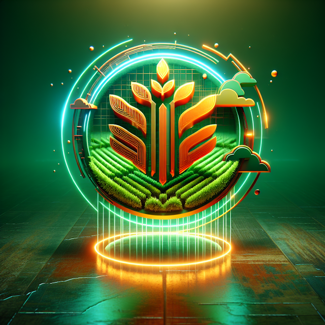 imagine 3d levitating logo showcasing theme agriculture design infused high-tech futuristic style vivid green backdrop pri...