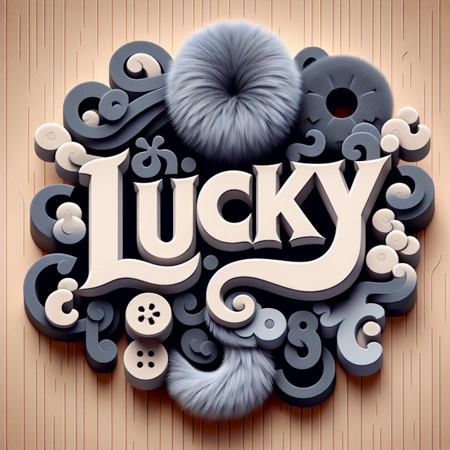 3d fluffy designed fantasy style humorous have burlywood color while primary elements slate gray word 'lucky' prominent di...