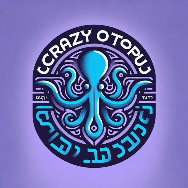 modern futuristic graphic design featuring silhouette octopus center surround octopus semicircular arc words 'crazy octopu...