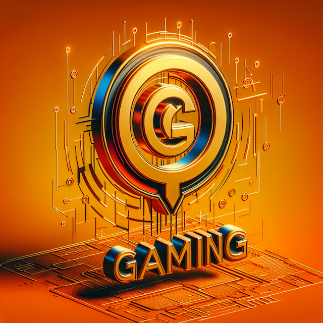 three-dimensional illustration levitating gaming logo high-tech design color vibrant orange primary elements logo rendered...