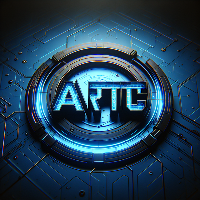 showcasing digitally rendered 3d logo fictional vlog named 'artc' overall design high-tech presenting futuristic aesthetic...