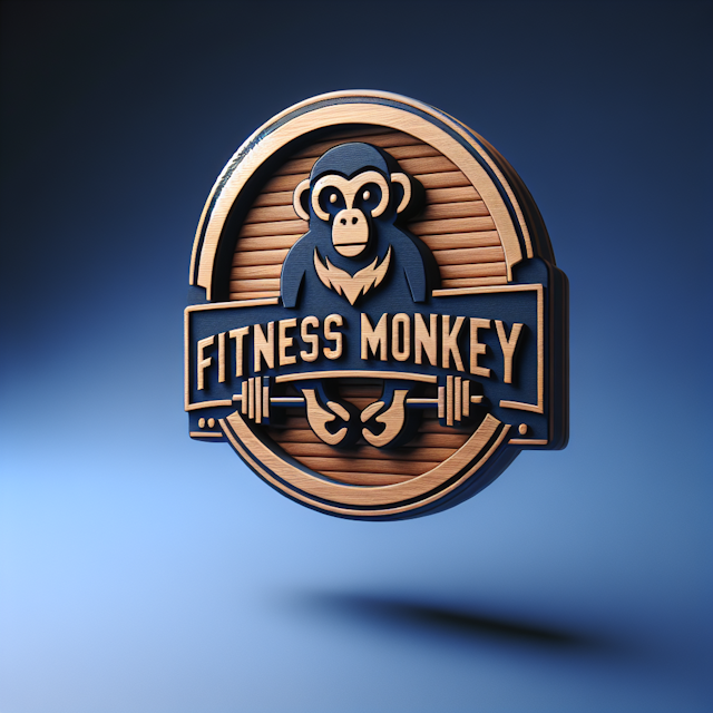 3d showing levitating logo fitness community logo have vintage design use color scheme deep blue burlywood primary element...