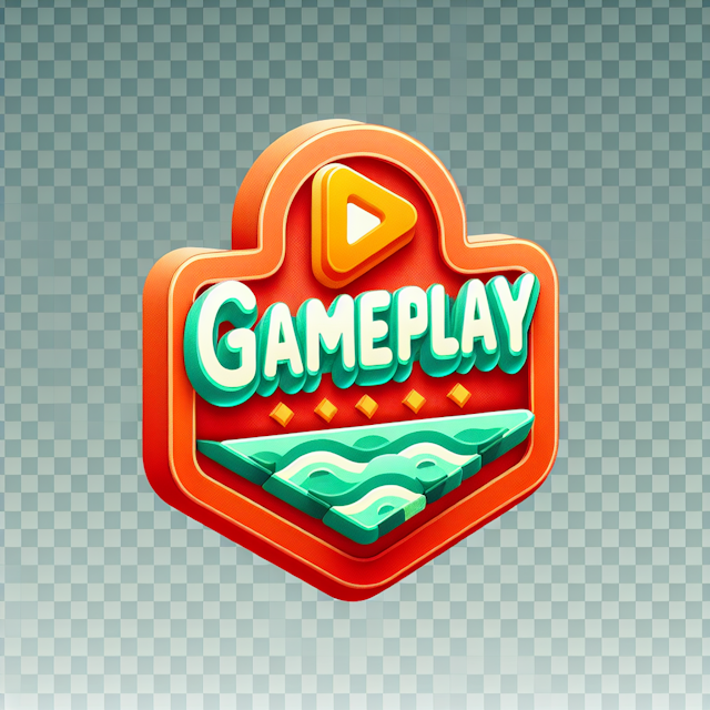 transparent 3d showcasing cartoon-style 'gameplay' logo overall logo design reflect playful vibrant aesthetic featuring or...