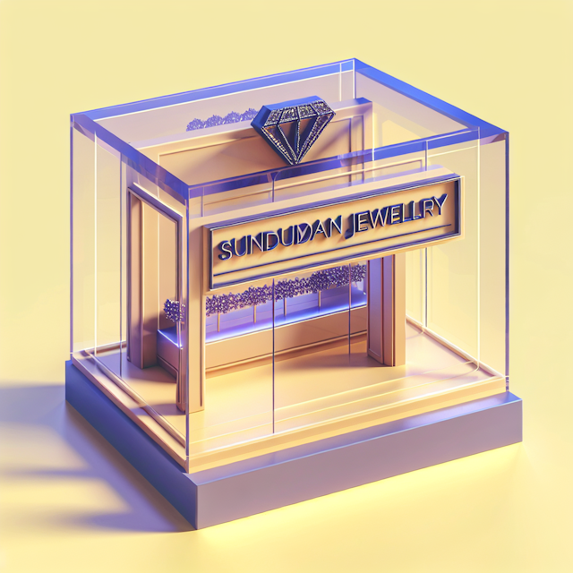 3d transparent jewelry shop its modern style logo prominently display light yellow primary elements logo are rendered blue...