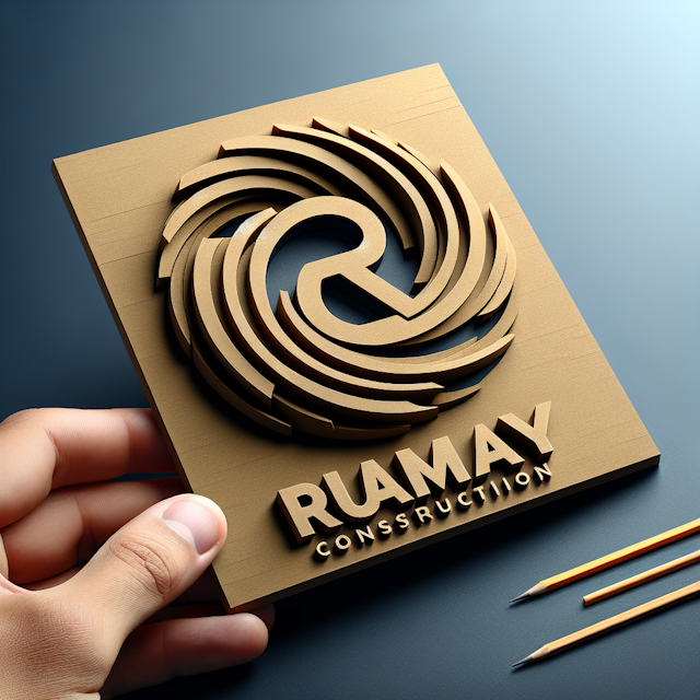 realistic 3d logo fictional business striking design color logo burlywood primary elements khaki logo include name 'ramay ...