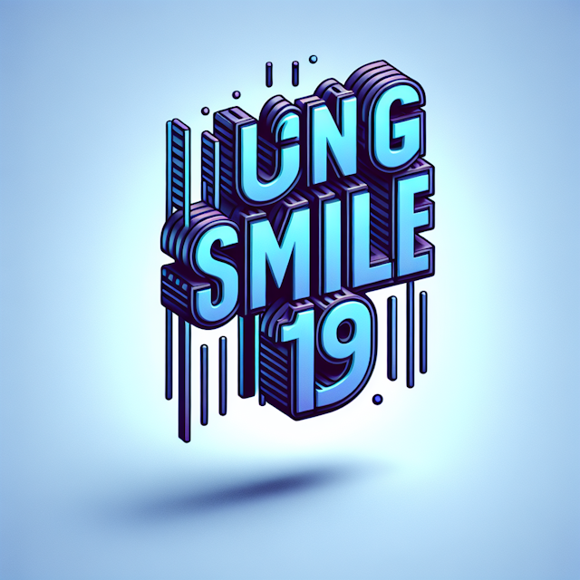 generate three-dimensional levitating logo featuring 'long smile 19' design logo have high-tech aesthetic making use color...