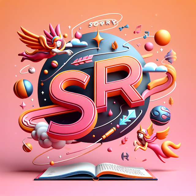 3d levitating animated cartoon styled logo elements story poem design reflect theme fantasy color expected pink while vibr...