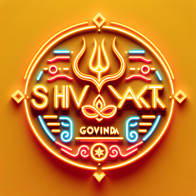 realistic 3d neon-styled logo 'shiv shakti govinda patak' logo light yellow color vibrant orange primary color used main e...