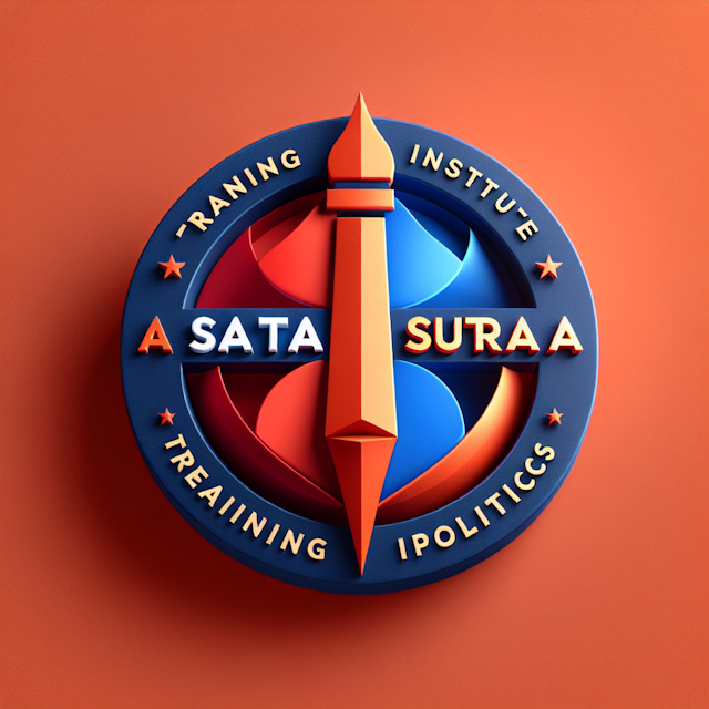 realistic 3d logo training institute focusing politics logo have modern design orange-red color deep blue as color primary...