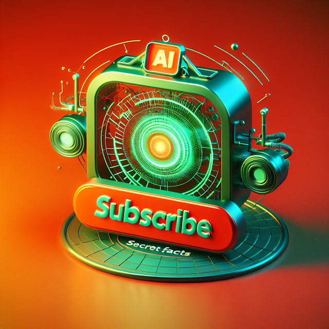 realistic 3d subscribe logo sci-fi design vibrant orange-red color while primary elements are seen bright green hue promin...