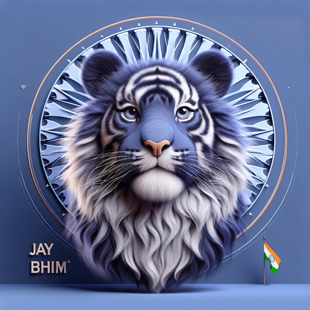 generate 3d realistic featuring face fluffy tiger tiger medium slate blue smart representation ashoka chakra circular symb...