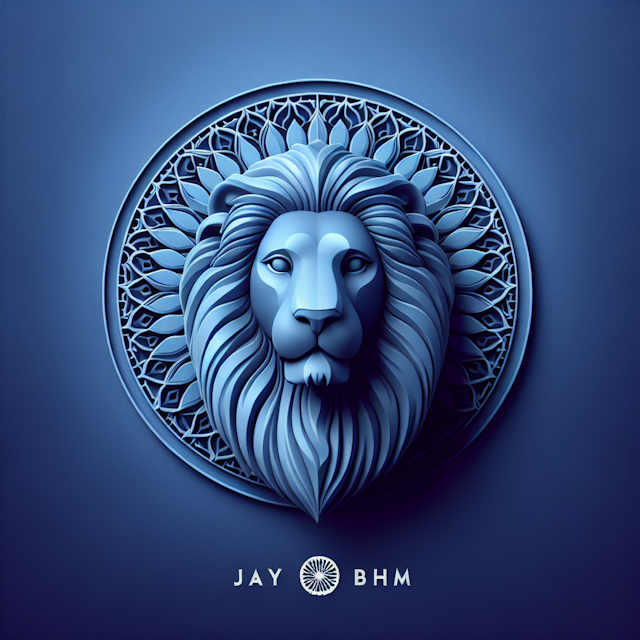 realistic 3d featuring face lion depicting ashoka chakra symbol blue color design have realistic style medium slate blue b...