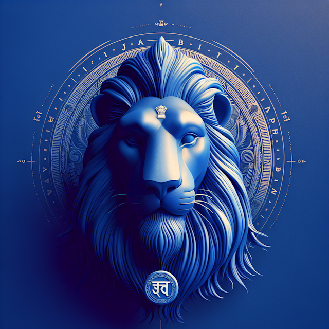 design 3d realistic where face majestic lion serves as backdrop overlay circular insignia emperor ashoka rendered bright b...