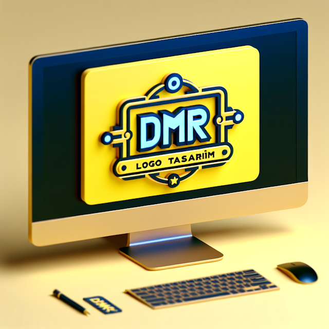 generate 3d graphic logo featuring 'dmr' displayed computer screen logo exhibit high-tech design aesthetic have light yell...