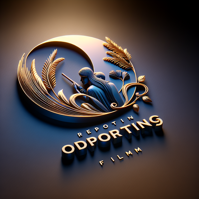 design realistic 3d logo movie called 'reporting odia film' styling reflect soft dreamy aesthetic dark blue backdrop predo...