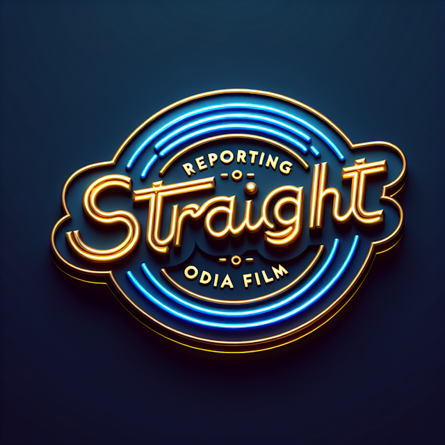 realistic 3d featuring word 'straight' as logo design logo possess neon aesthetic dark blue primary elements design gold p...