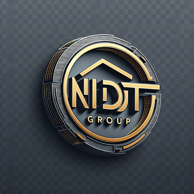 transparent 3d featuring fictitious group named 'ndt group' logo have futuristic high-tech design aesthetic slate gray col...