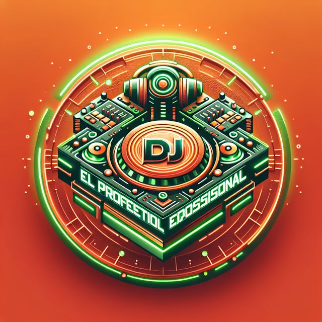 design high-tech 3d levitating logo dj logo orange-red main elements logo bright green color eye-catching contrast backdro...