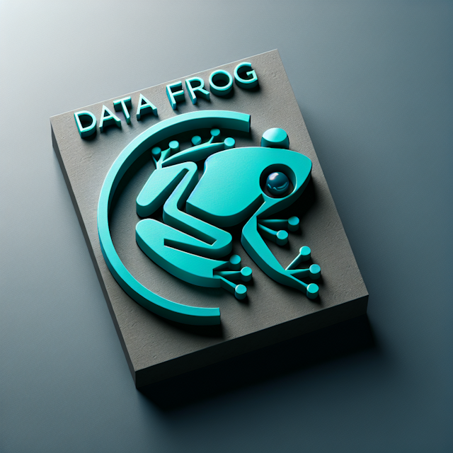 modern uniquely designed 3d logo company named 'data frog' design slate gray turquoise being primary color scheme elements...