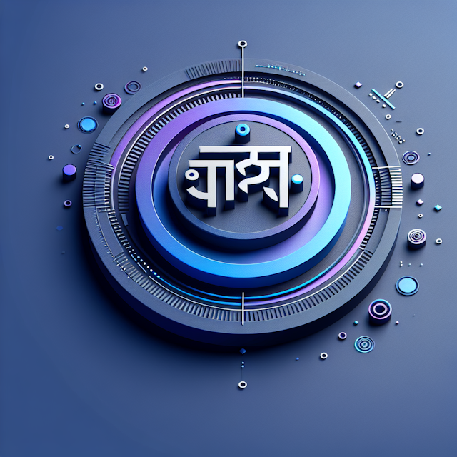 3d high-tech design social media logo medium slate blue blue violet as primary color elements 'प्रचंड प्रारम्भ' featured p...