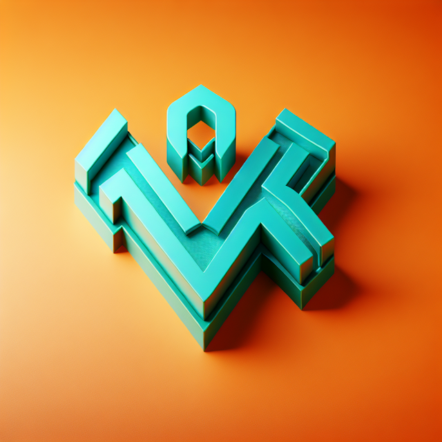 generate realistic 3d where logo made up letters 'v' 'k' connected each other 3d logo have modern design sea green as prim...