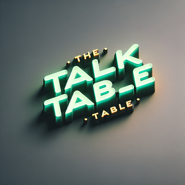 3d logo hypothetical podcast channel named 'the talk table' design feature seems glowing unique color palette bright green...